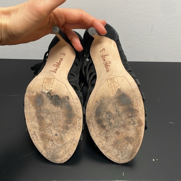 Sam Edelman Black Suede High-Heeled Gladiator Sandal 6.5 Lace Up Back Zipper - Picture 9 of 12